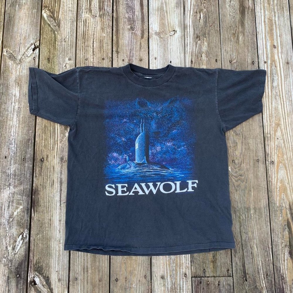 Vintage Black Seawolf Submarine Uss Navy Tee Night Sky
